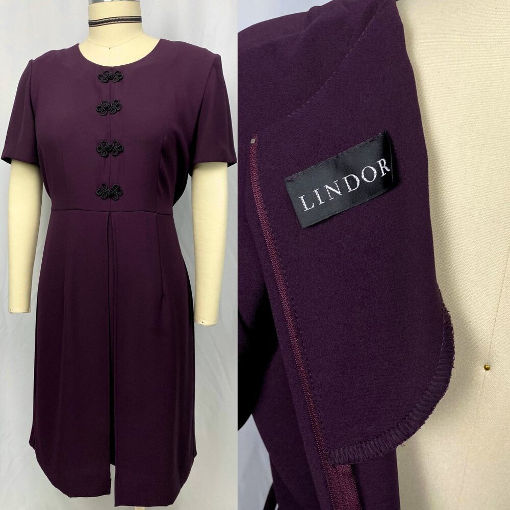Vintage 90s Lindor eggplant midi dress with split skirt waist ties medium - Picture 4 of 4